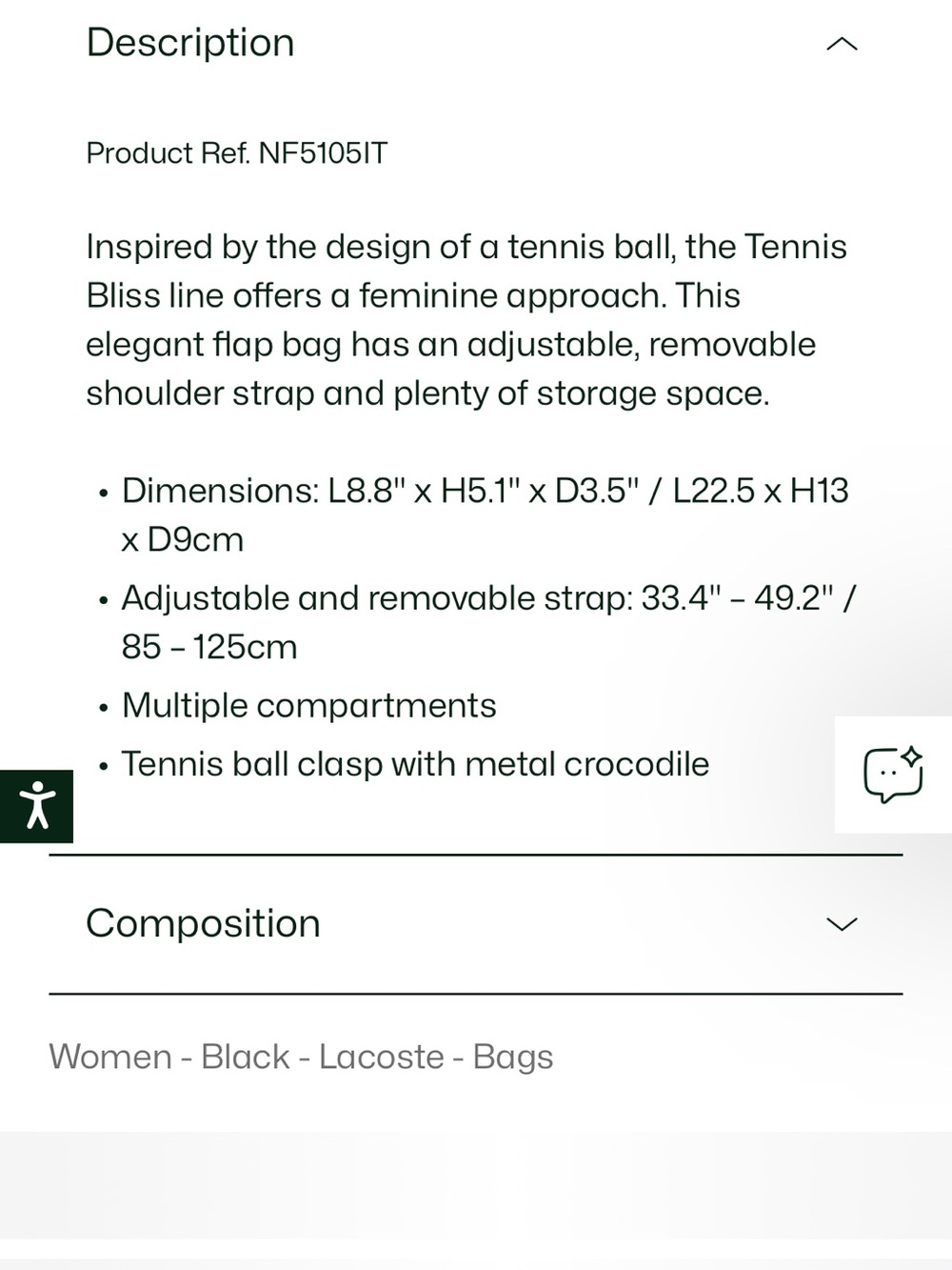 Lacoste Black Shoulder Bag with Gold-Tone Button - Picture 5 of 5